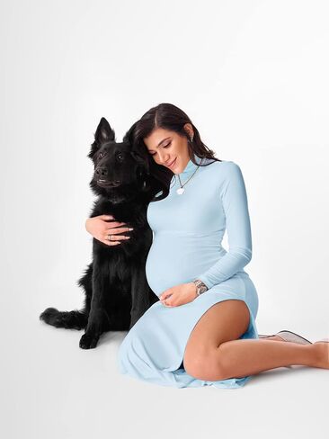 Dedysler Maternity Long Photoshoot Dress Fall Long Sleeve Sexy Turtle Neck Bodycon Baby Shower Casual Pregnancy Stretchy in Saudi Arabia
