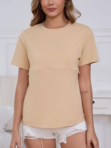 Ecavus Women's Zip Nursing Tops Short Sleeve Breastfeeding Shirts Comfortable Loose-Fit Mama Clothes in Kuwait