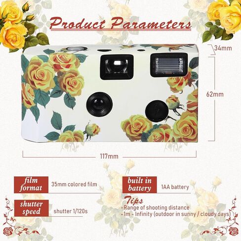 Kanayu 10 Pack Disposable Camera for Wedding Floral 35mm Single Use Film Camera with Flash One Time Use Camera for Anniversary Concert Travel Camp Party Supply Gift Honeymoon (Yellow Rose) in Saudi Arabia