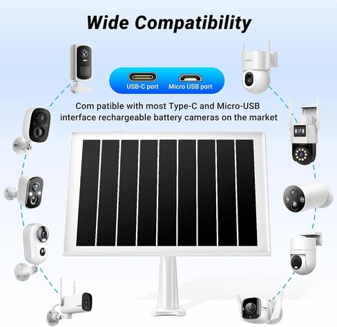 Solar Panel for Security Camera, 7W High-Efficiency Solar Cells, Camera Solar Panel Charger with IP65 Waterproof, Flexible Adjustment Bracket, Long Cable Compatible with DC 5V/1.5A Type-C & Micro USB in Saudi Arabia