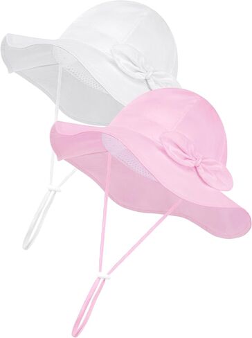 Cooraby 2 Pack Baby Girl Sun Hat with UPF 50+ Outdoor Adjustable Beach Hat with Wide Brim Bucket Hats for Toddlers in Kuwait