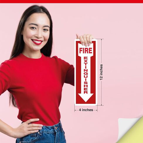 OLANZU Pack of 50 Fire Extinguisher Stickers 4"x 12"- 5 Mil Vinyl - Fire Extinguisher Signs with Arrow- Durable Self Adhesive, Weatherproof and UV Protected-Ideal for Office, Home and Outdoor places in Kuwait
