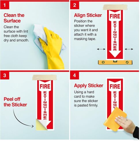 OLANZU Pack of 50 Fire Extinguisher Stickers 4"x 12"- 5 Mil Vinyl - Fire Extinguisher Signs with Arrow- Durable Self Adhesive, Weatherproof and UV Protected-Ideal for Office, Home and Outdoor places in Kuwait
