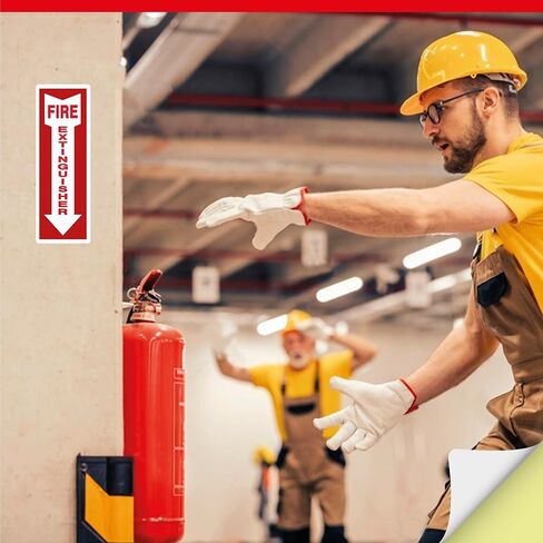 OLANZU Pack of 50 Fire Extinguisher Stickers 4"x 12"- 5 Mil Vinyl - Fire Extinguisher Signs with Arrow- Durable Self Adhesive, Weatherproof and UV Protected-Ideal for Office, Home and Outdoor places in Kuwait