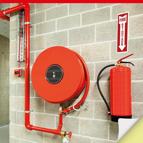 OLANZU Pack of 50 Fire Extinguisher Stickers 4"x 12"- 5 Mil Vinyl - Fire Extinguisher Signs with Arrow- Durable Self Adhesive, Weatherproof and UV Protected-Ideal for Office, Home and Outdoor places in Kuwait