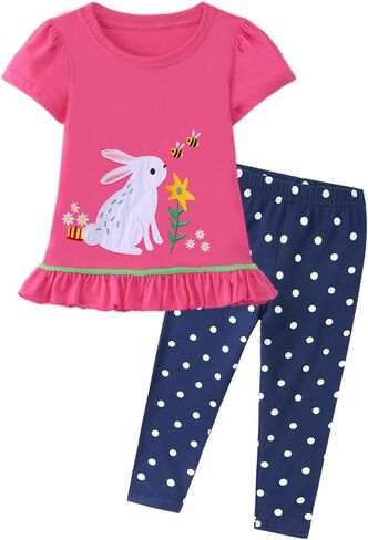 Hileelang Toddler Girl Easter Watter Spring Summer Cotton Stepgings Pants Tees Tees Setts Setts in Kuwait