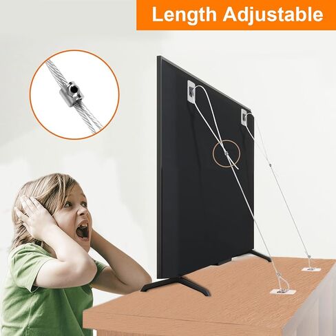 Adjustable 42" TV Safety Straps (2 Pack+4 Spare Adhesive Pad),No-Drill Adhesive Anti-Tip Furniture Anchors Kit for Baby Proofing,Secure Flat Screens Fix to Wall,Cabinet,Dresser,Stand Or Desk in Kuwait