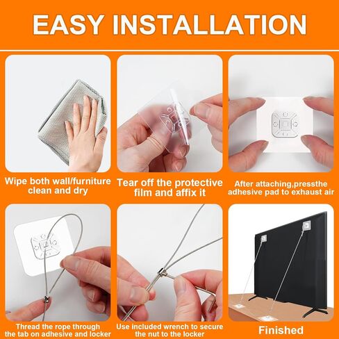 Adjustable 42" TV Safety Straps (2 Pack+4 Spare Adhesive Pad),No-Drill Adhesive Anti-Tip Furniture Anchors Kit for Baby Proofing,Secure Flat Screens Fix to Wall,Cabinet,Dresser,Stand Or Desk in Kuwait