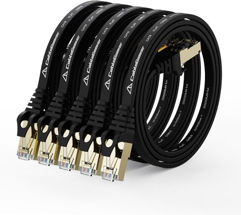 CableGeeker Cat 8 Ethernet Cable 5FT 5 Pack Black, 40Gbps 2000Mhz High Speed LAN Network Cable Gigabit Cat8 Patch Cables, Professional RJ45 Flat Internet Cable for Modem,Router,PC,PS5,Xbox,Patch Panel in Saudi Arabia