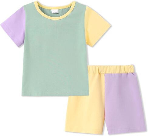 Toddler Baby Girl Clothes Summer Outfits Contrast Short Sleeve T-Shirts Tops Shorts 2Pcs Girls Clothing Sets 1-5T in Saudi Arabia