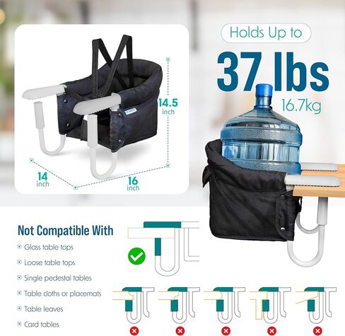 Portable Hook on High Chair for Baby & Toddler from 6-36 Months – Clip on Baby Seat for Table – Fast Table Chair for Travel & Dining– Including Storage Bag - Black in Kuwait