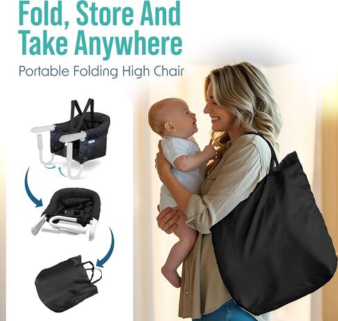 Portable Hook on High Chair for Baby & Toddler from 6-36 Months – Clip on Baby Seat for Table – Fast Table Chair for Travel & Dining– Including Storage Bag - Black in Kuwait