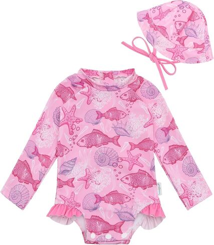 Babygoal Baby Girls Sleeve Long One One Rash Guard Swimsuit مع سحاب ، UPF 50+ حماية من أشعة الشمس in Kuwait