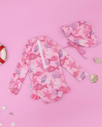 Babygoal Baby Girls Sleeve Long One One Rash Guard Swimsuit مع سحاب ، UPF 50+ حماية من أشعة الشمس in Kuwait
