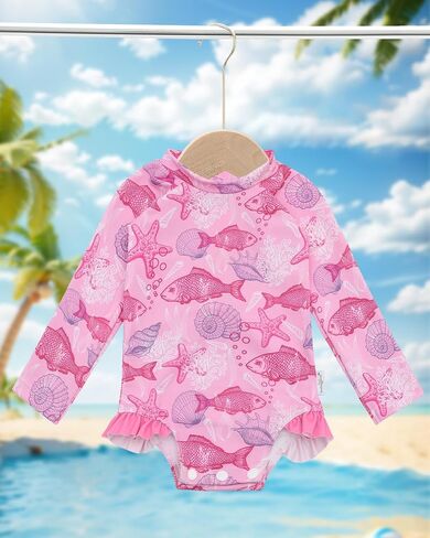 Babygoal Baby Girls Sleeve Long One One Rash Guard Swimsuit مع سحاب ، UPF 50+ حماية من أشعة الشمس in Kuwait