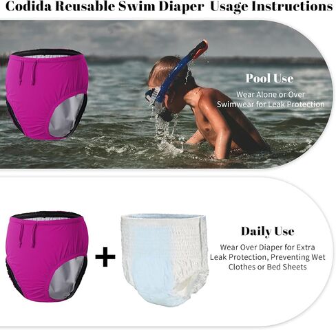 3T to Youth Reusable Swim Diaper Washable Incontinence Underwear for Special Needs Kids Waterproof Covers（Pink，10-12） in Saudi Arabia