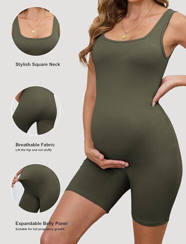 Women's 2 Piece Maternity Bodysuit Sleeveless Shorts Pregnancy Jumpsuit Square Neck Shapewear Romper Tank Top in Kuwait