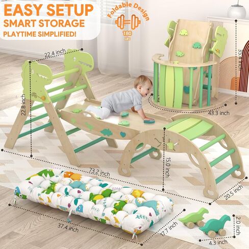 مثلث Pikler مع وسادة 9 في 1 ألعاب تسلق للأطفال الصغار 1-3 داخلي تسلق الأطفال الصالحة الرياضية الصغار Montessori ألعاب خشبية مع متاهة ، لعبة فرز الشكل ، سيارة الديناصور in Kuwait