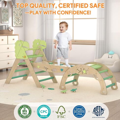 مثلث Pikler مع وسادة 9 في 1 ألعاب تسلق للأطفال الصغار 1-3 داخلي تسلق الأطفال الصالحة الرياضية الصغار Montessori ألعاب خشبية مع متاهة ، لعبة فرز الشكل ، سيارة الديناصور in Kuwait