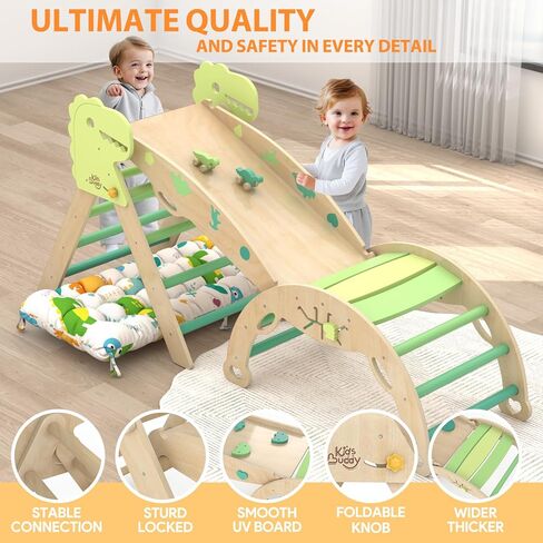 مثلث Pikler مع وسادة 9 في 1 ألعاب تسلق للأطفال الصغار 1-3 داخلي تسلق الأطفال الصالحة الرياضية الصغار Montessori ألعاب خشبية مع متاهة ، لعبة فرز الشكل ، سيارة الديناصور in Kuwait