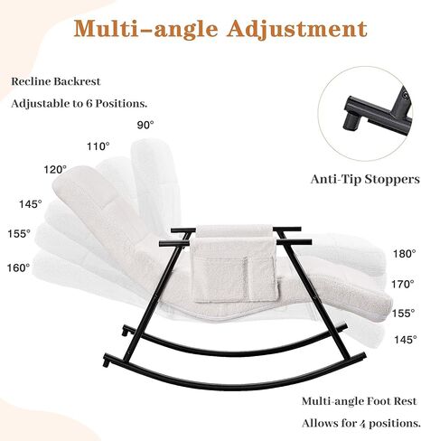 VECELO High Back Nursery Rocking Chair with Foot Rest, Teddy Upholstered Reclining Glider Rocker, Comfy Armchair Padded Seat Removable Side Pockets for Living Room, Bedroom, Balcony, White in Saudi Arabia