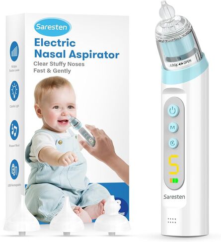 Nasal Aspirator for Baby,Rechargeable Nose Sucker for Baby,Baby Nasal Aspirator with 3 Silicone Tips,Adjustable Suction ,Waterproof Booger Sucker for Baby with Music and Light Function,Blue in Kuwait