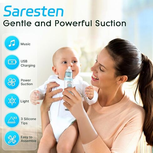 Nasal Aspirator for Baby,Rechargeable Nose Sucker for Baby,Baby Nasal Aspirator with 3 Silicone Tips,Adjustable Suction ,Waterproof Booger Sucker for Baby with Music and Light Function,Blue in Kuwait