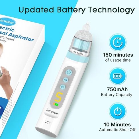 Nasal Aspirator for Baby,Rechargeable Nose Sucker for Baby,Baby Nasal Aspirator with 3 Silicone Tips,Adjustable Suction ,Waterproof Booger Sucker for Baby with Music and Light Function,Blue in Kuwait