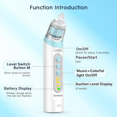 Nasal Aspirator for Baby,Rechargeable Nose Sucker for Baby,Baby Nasal Aspirator with 3 Silicone Tips,Adjustable Suction ,Waterproof Booger Sucker for Baby with Music and Light Function,Blue in Kuwait