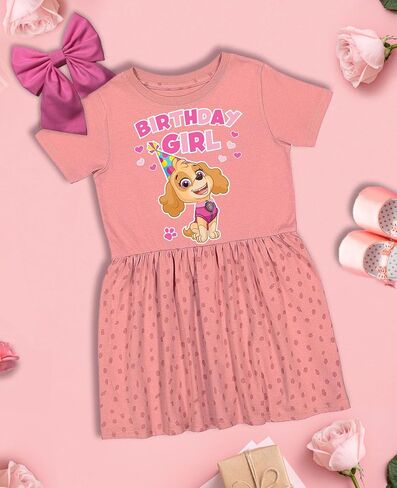 Tstars Paw Patrol Skye Dress Toddler Girl Birthday Spring Summer Outfit | Soft licensed Skye dress; great for birthday party, spring summer wear, pink pup fans, toddler girl gift in Saudi Arabia