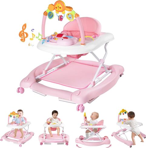 Baby Walker with Wheels, 5 in 1 Baby Walkers for Boys Girls 6-12 Months, Foldable Walker Baby with Bouncer & Feeding Tray, Music, Adjustable Heights in Kuwait