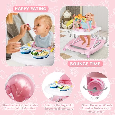 Baby Walker with Wheels, 5 in 1 Baby Walkers for Boys Girls 6-12 Months, Foldable Walker Baby with Bouncer & Feeding Tray, Music, Adjustable Heights in Kuwait