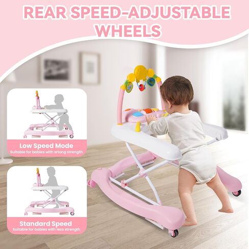 Baby Walker with Wheels, 5 in 1 Baby Walkers for Boys Girls 6-12 Months, Foldable Walker Baby with Bouncer & Feeding Tray, Music, Adjustable Heights in Kuwait