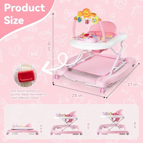 Baby Walker with Wheels, 5 in 1 Baby Walkers for Boys Girls 6-12 Months, Foldable Walker Baby with Bouncer & Feeding Tray, Music, Adjustable Heights in Kuwait