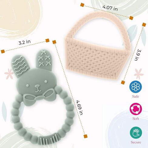 Easter Bunny Teether Set, Bunny, Carrot, Chicken, Rattle Egg & Easter Basket Baby Teething Toys Easter Teethers Toys for Babies - Green in Kuwait