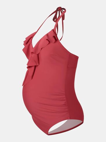 CUPSHE Maternity One Piece Swimsuit V Neck Pregnancy Bathing Suit for Women Ruffled Cutout Ruched Halter Straps in Saudi Arabia