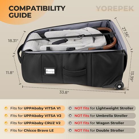 YOREPEK No Wheel Removal Needed Stroller Bag for Airplane Travel | Fits UPPAbaby Vista & Cruz V2/V3, Padded Protective Stroller Cover, Quick Foldable, Inner Pocket for Baby Essentials in Saudi Arabia