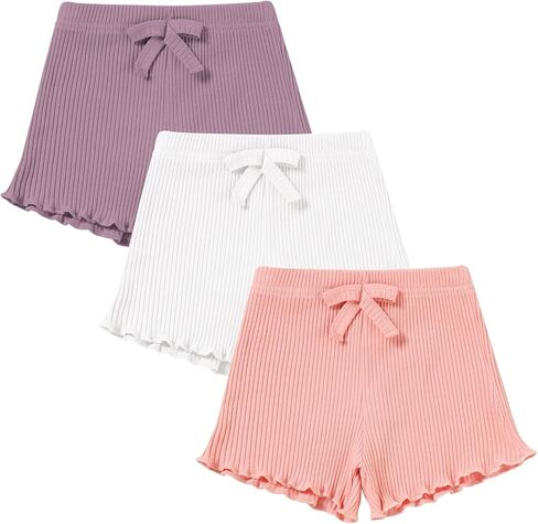 3 Pack Baby Toddler Girl Shorts Ribbed Infant Girls Solid Color Soft Elastic Bow Waist Ruffle Summer Casual Shorts in Kuwait