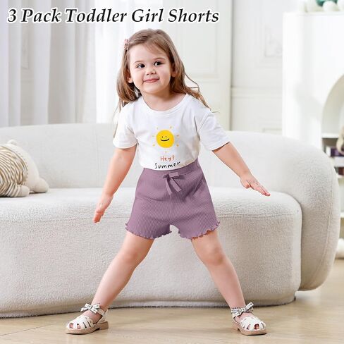 3 Pack Baby Toddler Girl Shorts Ribbed Infant Girls Solid Color Soft Elastic Bow Waist Ruffle Summer Casual Shorts in Kuwait
