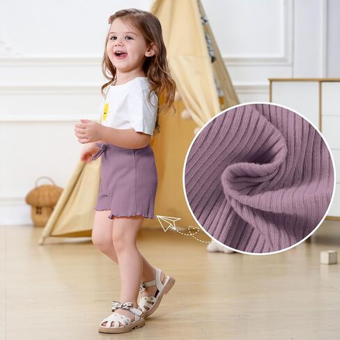 3 Pack Baby Toddler Girl Shorts Ribbed Infant Girls Solid Color Soft Elastic Bow Waist Ruffle Summer Casual Shorts in Kuwait