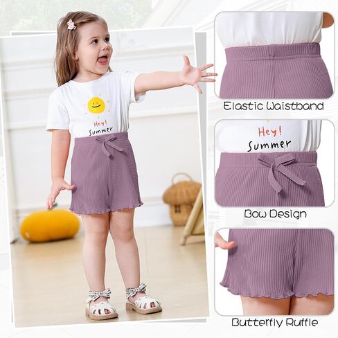 3 Pack Baby Toddler Girl Shorts Ribbed Infant Girls Solid Color Soft Elastic Bow Waist Ruffle Summer Casual Shorts in Kuwait
