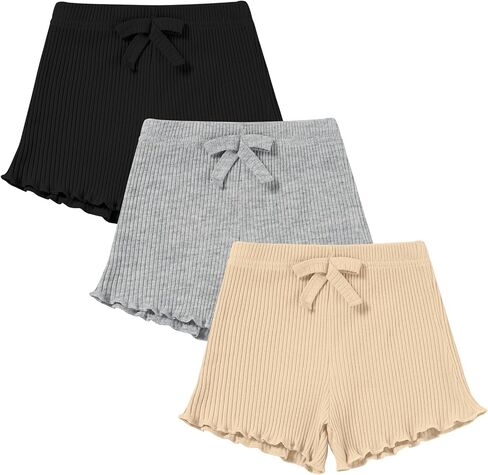 3 Pack Baby Toddler Girl Shorts Ribbed Infant Girls Solid Color Soft Elastic Bow Waist Ruffle Summer Casual Shorts in Kuwait