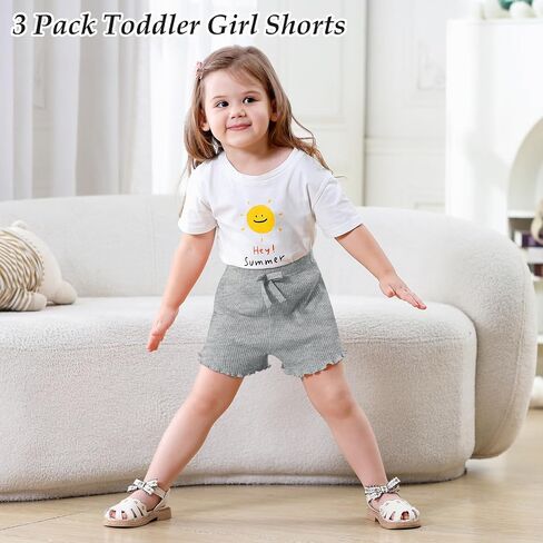 3 Pack Baby Toddler Girl Shorts Ribbed Infant Girls Solid Color Soft Elastic Bow Waist Ruffle Summer Casual Shorts in Kuwait