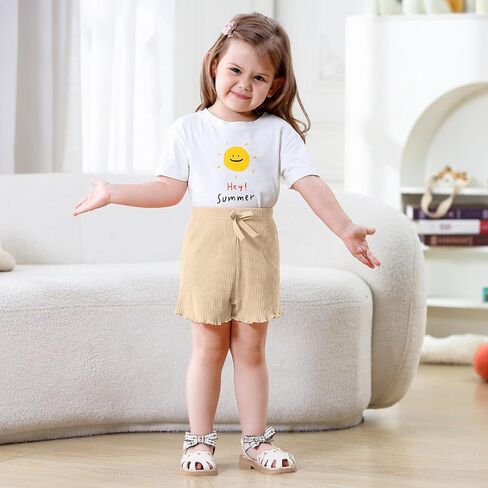 3 Pack Baby Toddler Girl Shorts Ribbed Infant Girls Solid Color Soft Elastic Bow Waist Ruffle Summer Casual Shorts in Kuwait