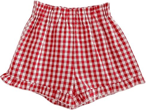 SOLY HUX Toddler Girl's Plaid Shorts Elastic Waist Wide Leg Ruffle Hem Loose Casual Summer Shorts in Saudi Arabia