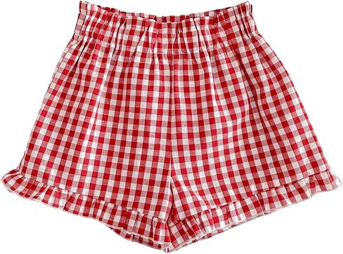 SOLY HUX Toddler Girl's Plaid Shorts Elastic Waist Wide Leg Ruffle Hem Loose Casual Summer Shorts in Saudi Arabia