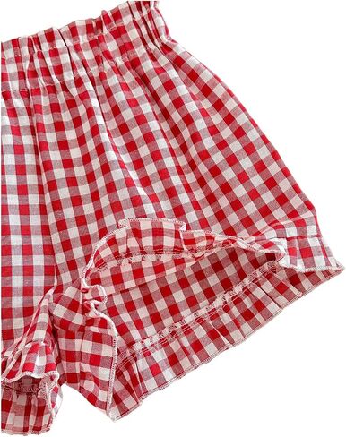 SOLY HUX Toddler Girl's Plaid Shorts Elastic Waist Wide Leg Ruffle Hem Loose Casual Summer Shorts in Saudi Arabia