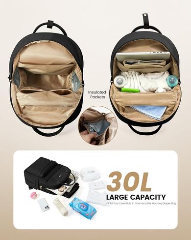 LOVEVOOK Puffer Diaper Bag Backpack, Lightweight 30L Baby Bag with Changing Pad, Large Diaper Backpack for Mom Dad with Stroller Buckles, Black in Saudi Arabia
