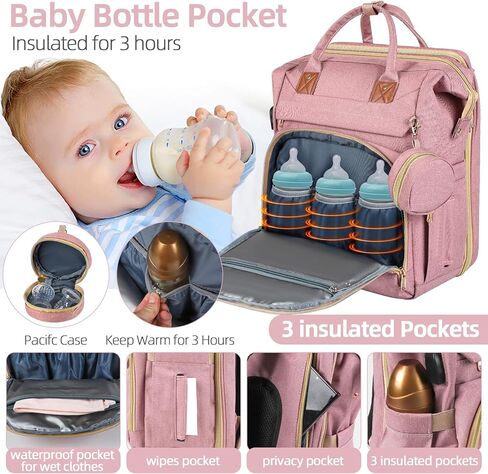 Diaper Bag Backpack for Mom and Dad, Large Capacity Baby Travel Bag with USB Charging Port, Waterproof Foldable Baby Bag for Boys and Girls, Stylish Maternity Backpack for Travel & Hospital， Black in Kuwait