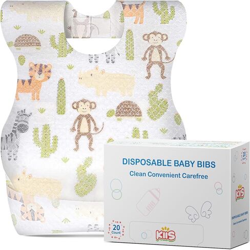 KIIS Disposable Baby Bibs for Travel - Paper Bibs for Infant, Toddlers & Kids - Travel & Daycare Essentials, 20 Count in Saudi Arabia